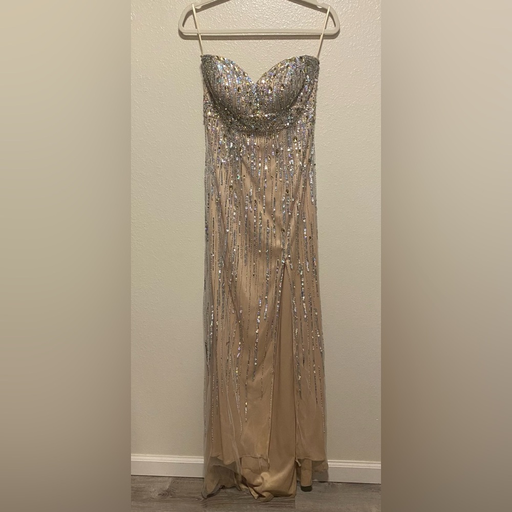 Jovani Strapless Gold Sequin Formal Gown Sweetheart Corset Dress Size 6 - Picture 4 of 11